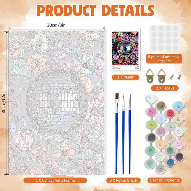 Alt view image 5 of 7 - Framed Paint by Numbers Kit for Adults, Disco Ball DIY Paint by Number Kits on Canvas, Easy Canvas Painting by Numbers for Home Wall Decor Gift 8x12 Inch