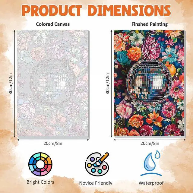 Alt view image 6 of 7 - Framed Paint by Numbers Kit for Adults, Disco Ball DIY Paint by Number Kits on Canvas, Easy Canvas Painting by Numbers for Home Wall Decor Gift 8x12 Inch