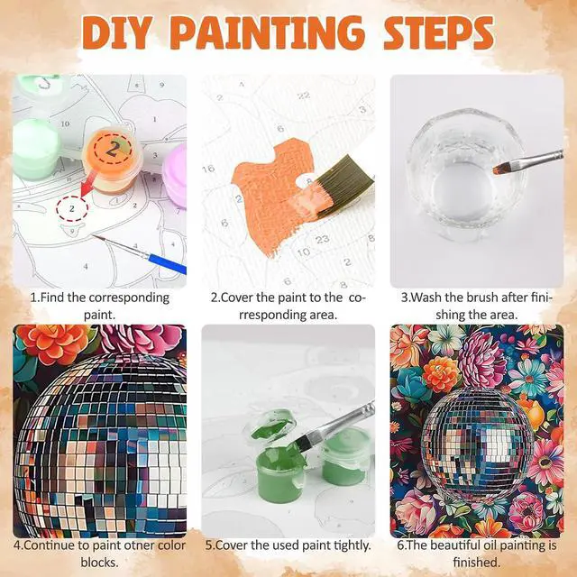 Alt view image 7 of 7 - Framed Paint by Numbers Kit for Adults, Disco Ball DIY Paint by Number Kits on Canvas, Easy Canvas Painting by Numbers for Home Wall Decor Gift 8x12 Inch