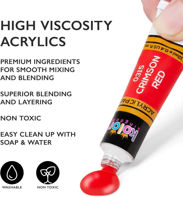Alt view image 2 of 7 - Acrylic Paint Set Canvas Art Paints 24 Colors Perfect Paint Finish (0.41oz,12 ml) With 3 Brushes - Painting Canvas, Paper, Wood, Rock, MDF, Ceramic & Fabric