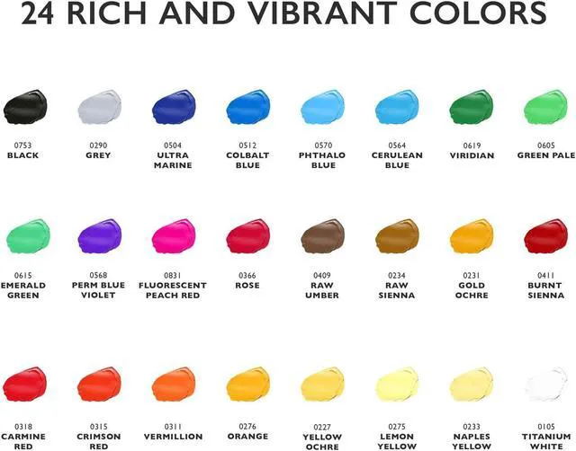 Alt view image 4 of 7 - Acrylic Paint Set Canvas Art Paints 24 Colors Perfect Paint Finish (0.41oz,12 ml) With 3 Brushes - Painting Canvas, Paper, Wood, Rock, MDF, Ceramic & Fabric