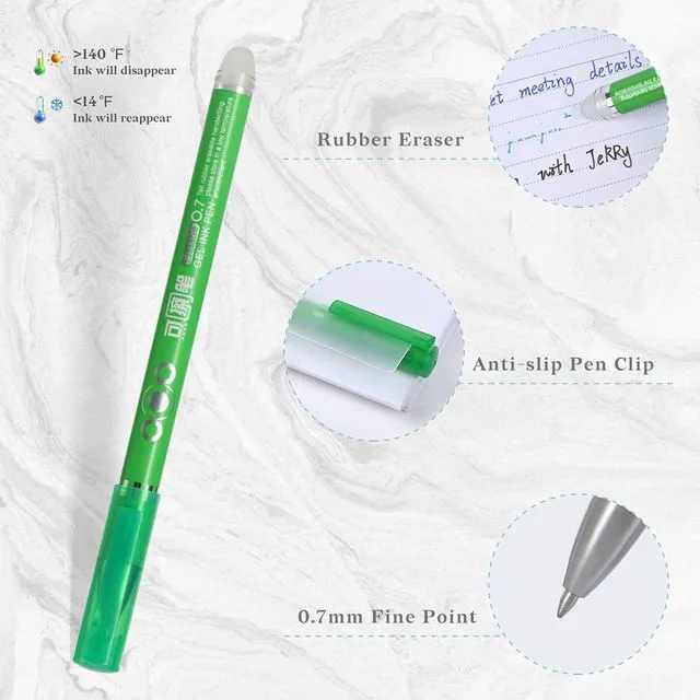 Alt view image 4 of 7 - 12Pcs Colored Erasable Gel Pens, 0.7mm Fine Point Green Color Inks | Gel Pen Make Mistakes Disappear, Assorted Color Inks for Completing Sudoku and Crossword Puzzles
