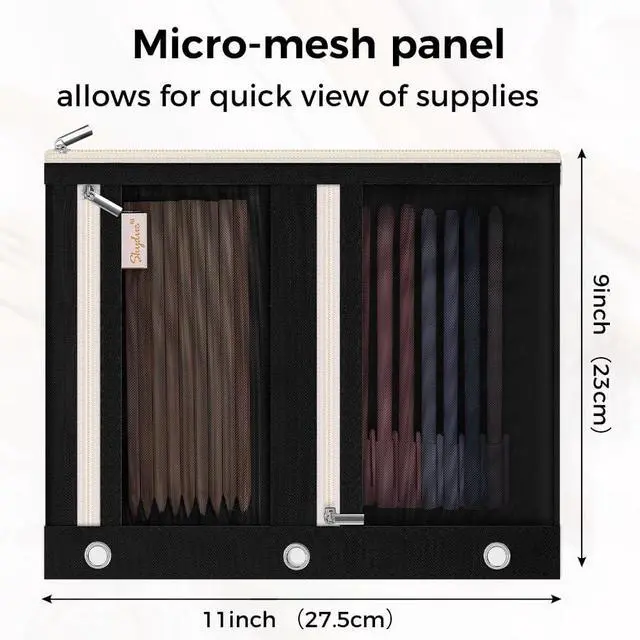 Alt view image 2 of 7 - Large Pencil Pouch for 3 Ring Binder, 3 Pockets and Mesh Window