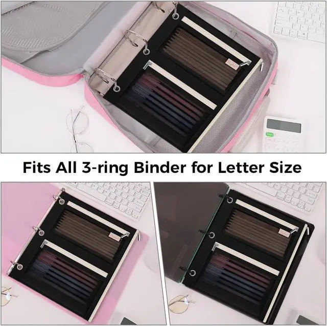 Alt view image 3 of 7 - Large Pencil Pouch for 3 Ring Binder, 3 Pockets and Mesh Window