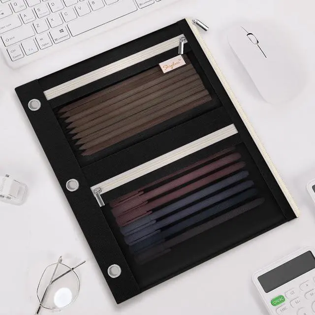 Alt view image 7 of 7 - Large Pencil Pouch for 3 Ring Binder, 3 Pockets and Mesh Window