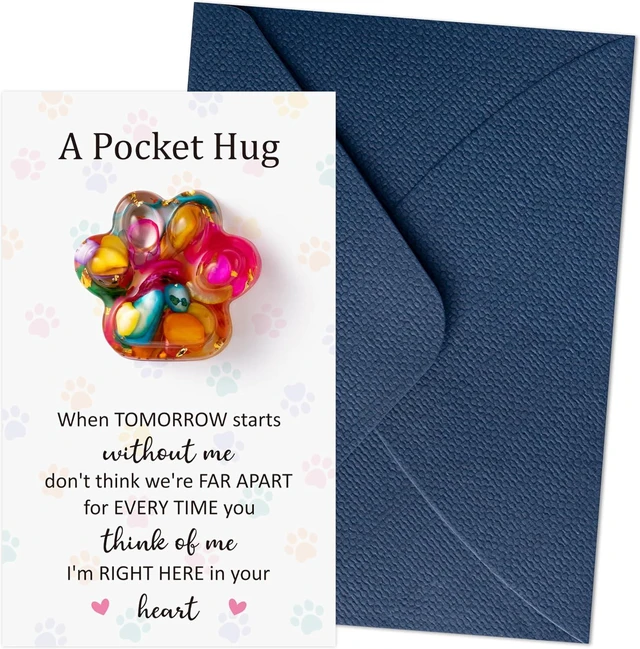 Main image of Loss Of Pet Sympathy Gift - Colorful Glitter Mini Paw Pocket Hug with Memorial Card Envelope Remembrance Bereavement Gift Loss of Dog Cat Sympathy Favor for Pet Lover Adult Stress Relief Toy