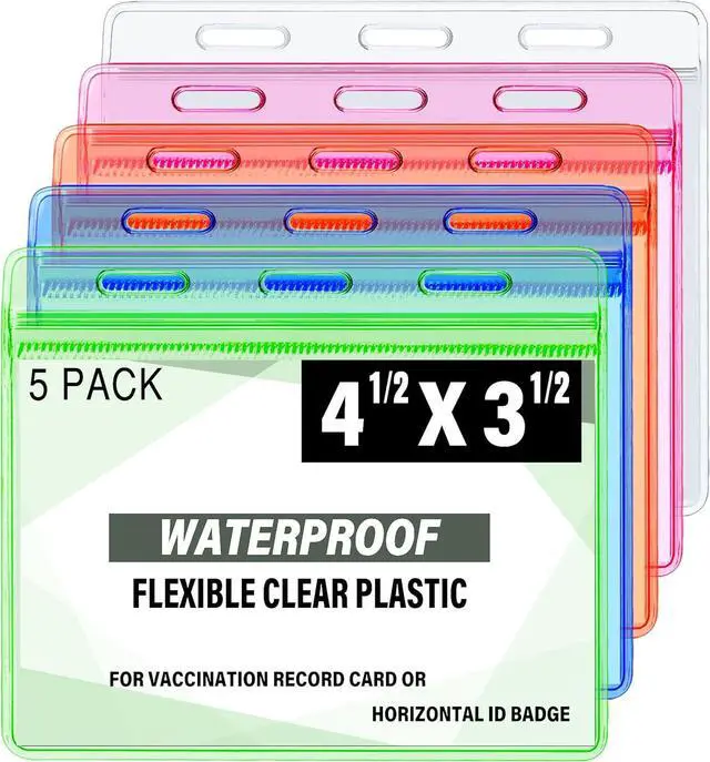 Main image of CDC Vaccination Card Holder, Waterproof Sealable Clear Plastic Horizontal ID Card Holder for 4 X 3 to 4.5 X 3.5 Inches Vaccination Immunization Card, Work ID, Key Card, Driver's License(5 Pack)