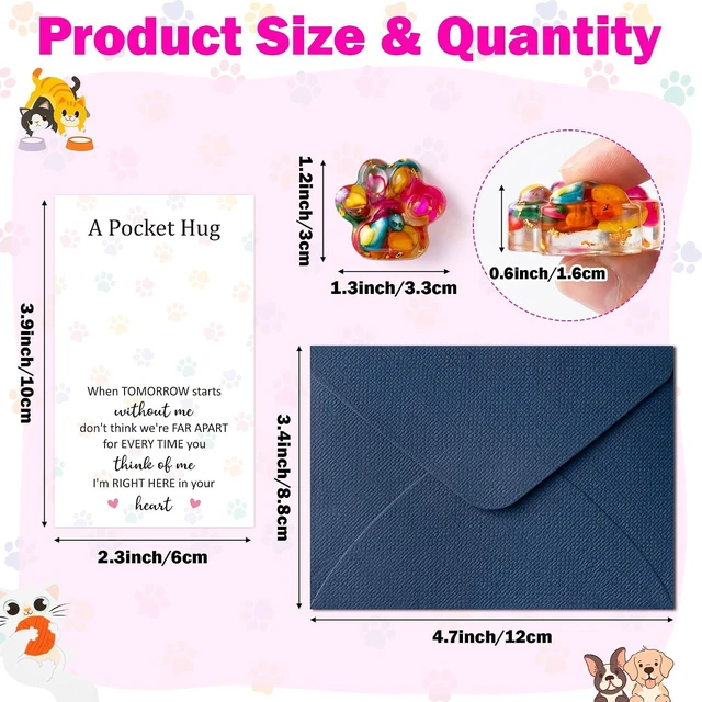 Alt view image 2 of 7 - Loss Of Pet Sympathy Gift - Colorful Glitter Mini Paw Pocket Hug with Memorial Card Envelope Remembrance Bereavement Gift Loss of Dog Cat Sympathy Favor for Pet Lover Adult Stress Relief Toy