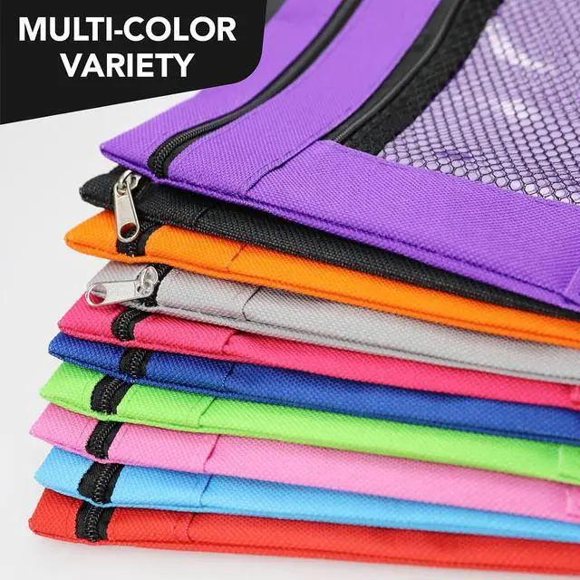 Alt view image 7 of 7 - 3 Ring Pencil Pouch for Binder, 2-Pocket Zipper Pencil Case with Clear Window & Mesh Pocket, Heavy Duty 600D Oxford Fabric Binder Pouch for School Office Supplies, Fits Standard 3-Ring Binders, Pink