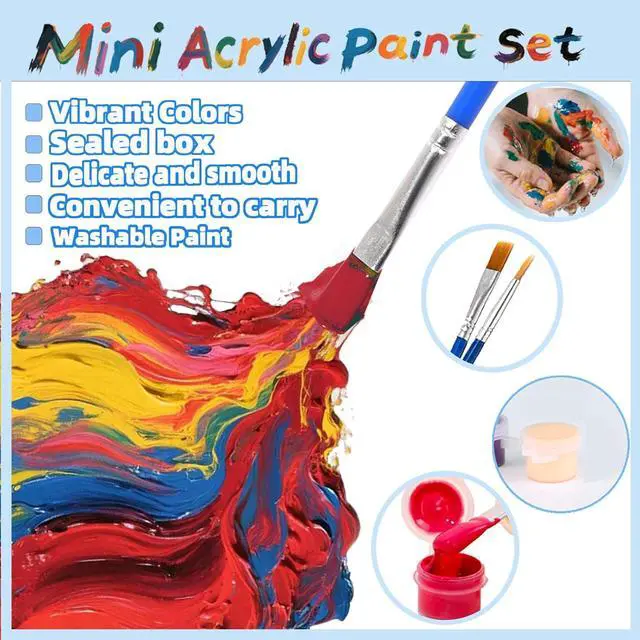 Alt view image 3 of 7 - 5 Packs Mini Acrylic Paint Set, 12 Colors Washable Paint Strips for Kids & Adults - Includes 10 Brushes (5 Flat + 5 Pointed), 60 PCS kids Paint Kits for Easter Eggs, Birthday, Classroom Party