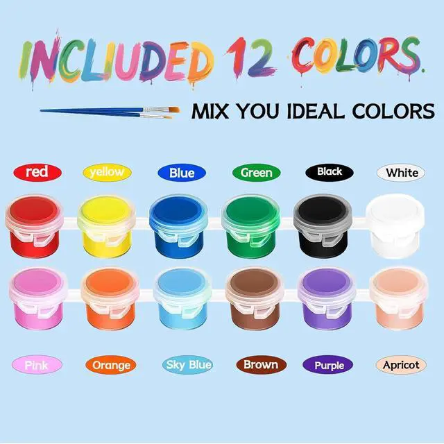 Alt view image 5 of 7 - 5 Packs Mini Acrylic Paint Set, 12 Colors Washable Paint Strips for Kids & Adults - Includes 10 Brushes (5 Flat + 5 Pointed), 60 PCS kids Paint Kits for Easter Eggs, Birthday, Classroom Party