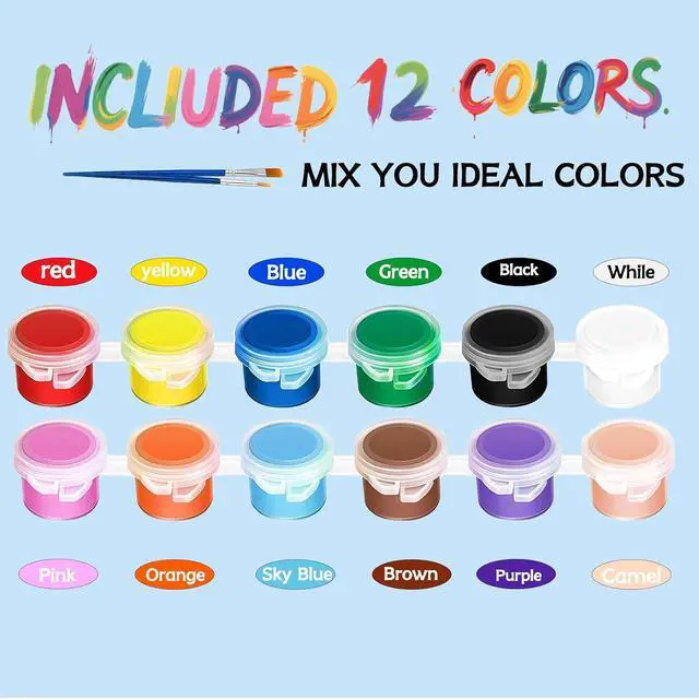Alt view image 4 of 7 - 5 Packs Mini Acrylic Paint Set, 12 Colors Washable Paint Strips for Kids & Adults - Includes 10 Brushes (5 Flat + 5 Pointed), 60 PCS kids Paint Kits for Easter Eggs, Birthday, Classroom Party