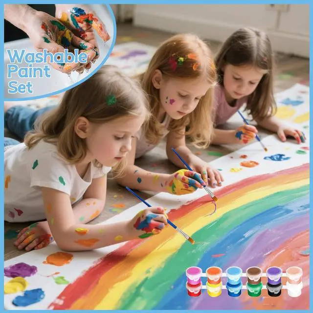 Alt view image 7 of 7 - 5 Packs Mini Acrylic Paint Set, 12 Colors Washable Paint Strips for Kids & Adults - Includes 10 Brushes (5 Flat + 5 Pointed), 60 PCS kids Paint Kits for Easter Eggs, Birthday, Classroom Party