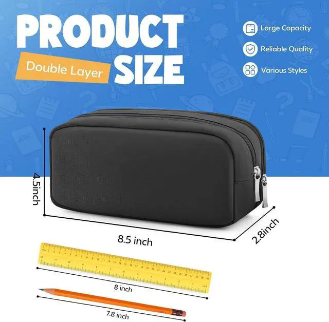 Alt view image 4 of 7 - Pencil Case Large Capacity Pencil Pouch Holder Box Marker Storage Bag Desk Organizer Stationery Organizer for School Supplies Office Travel Organizers Office College