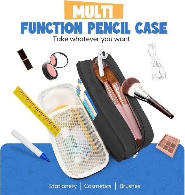 Alt view image 3 of 7 - Pencil Case Large Capacity Pencil Pouch Holder Box Marker Storage Bag Desk Organizer Stationery Organizer for School Supplies Office Travel Organizers Office College