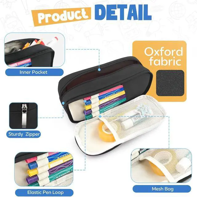 Alt view image 5 of 7 - Pencil Case Large Capacity Pencil Pouch Holder Box Marker Storage Bag Desk Organizer Stationery Organizer for School Supplies Office Travel Organizers Office College