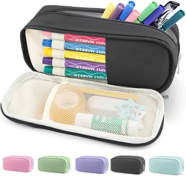 Alt view image 2 of 7 - Pencil Case Large Capacity Pencil Pouch Holder Box Marker Storage Bag Desk Organizer Stationery Organizer for School Supplies Office Travel Organizers Office College