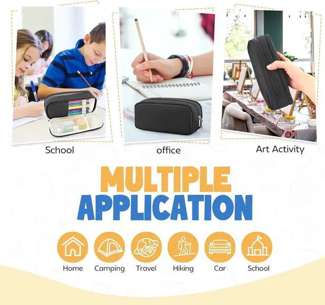 Alt view image 7 of 7 - Pencil Case Large Capacity Pencil Pouch Holder Box Marker Storage Bag Desk Organizer Stationery Organizer for School Supplies Office Travel Organizers Office College