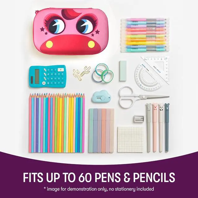 Alt view image 4 of 7 - Wildlings Pencil Box for Girls, Cute Pencil Case for School, Pony | Sturdy hard shell pencil box for kids, machine washable, secure zipper closure, holds 60 pens & pencils, crack-proof material