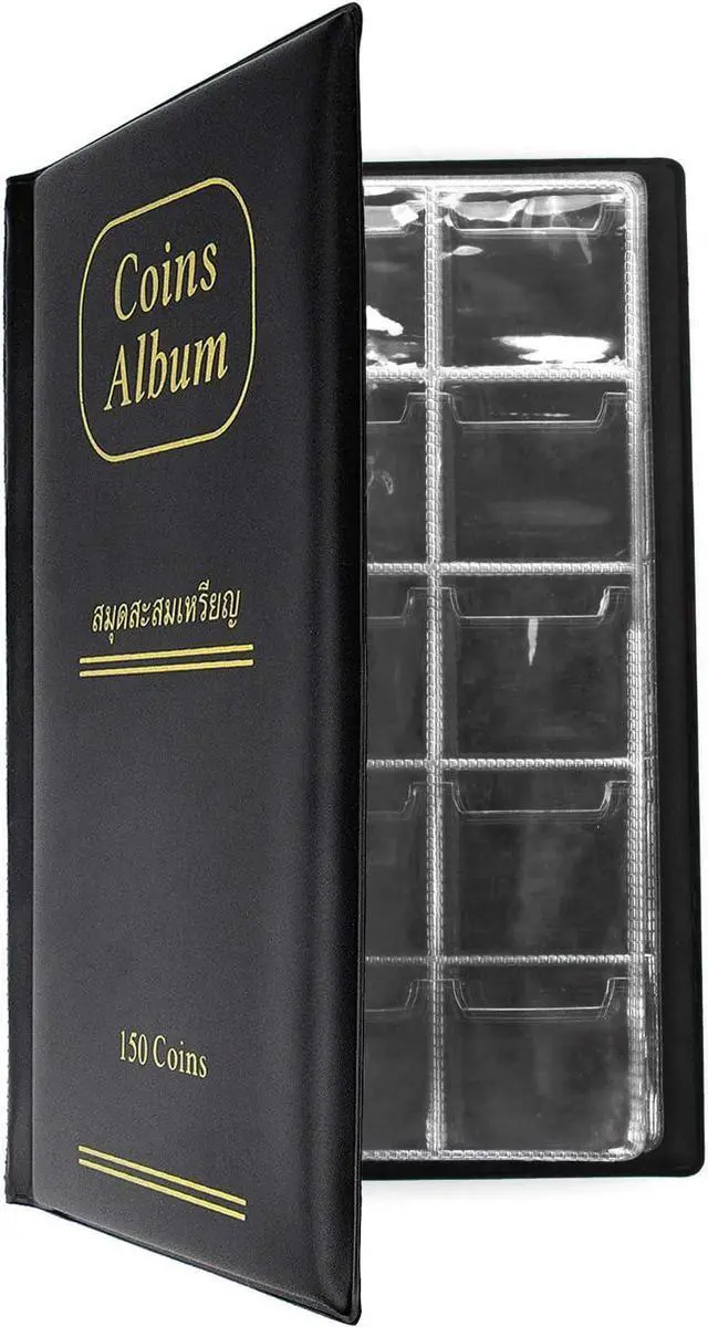 Main image of 150 Pockets Coin Album, Penny Collecting Book, Souvenir Coins Collection Holder, Ideal for Pressed Pennies Passport, Hobby Coin Collector, Money Specie Display Storage Case (Black)