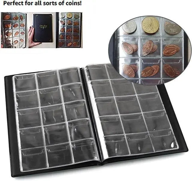 Alt view image 5 of 7 - 150 Pockets Coin Album, Penny Collecting Book, Souvenir Coins Collection Holder, Ideal for Pressed Pennies Passport, Hobby Coin Collector, Money Specie Display Storage Case (Black)