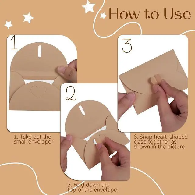 Alt view image 4 of 7 - 50 Pack Window Gift Card Envelopes, 4 x 2.8 Inch Mini Kraft Paper Envelopes, Elegant Gift Card Holders with Heart Shaped Clasp for Holidays Party Business Gift Cards Invitation (Brown)