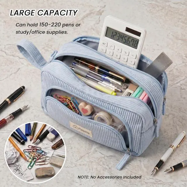 Alt view image 2 of 7 - Large Pencil Case Pouch, Soft Corduroy Pen Bag with Zipper, Pencil Organizer, Cute Aesthetic School Supplies for Teen Girls Adults