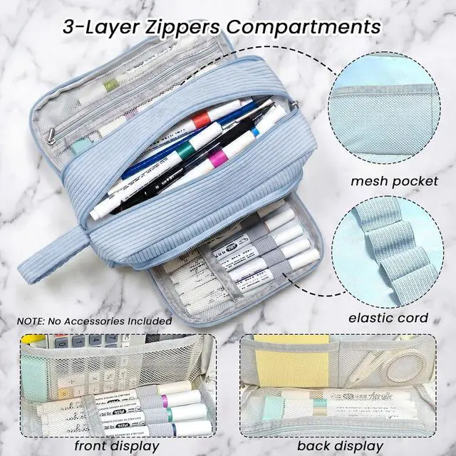 Alt view image 4 of 7 - Large Pencil Case Pouch, Soft Corduroy Pen Bag with Zipper, Pencil Organizer, Cute Aesthetic School Supplies for Teen Girls Adults