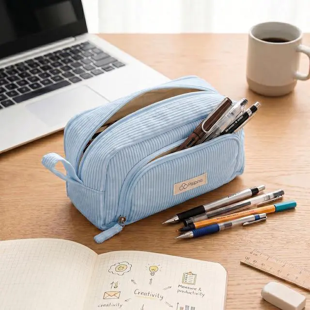 Alt view image 7 of 7 - Large Pencil Case Pouch, Soft Corduroy Pen Bag with Zipper, Pencil Organizer, Cute Aesthetic School Supplies for Teen Girls Adults
