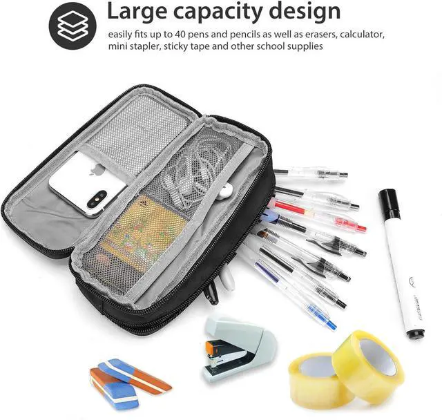 Alt view image 3 of 6 - Pencil Case Pen Bag, Two Layers Big Capacity Pencil Pouch Pen Organizer Durable Stationery Holder for Marker Organization School Supplies Office Storage Desk Organizing