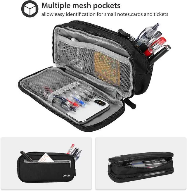 Alt view image 4 of 6 - Pencil Case Pen Bag, Two Layers Big Capacity Pencil Pouch Pen Organizer Durable Stationery Holder for Marker Organization School Supplies Office Storage Desk Organizing