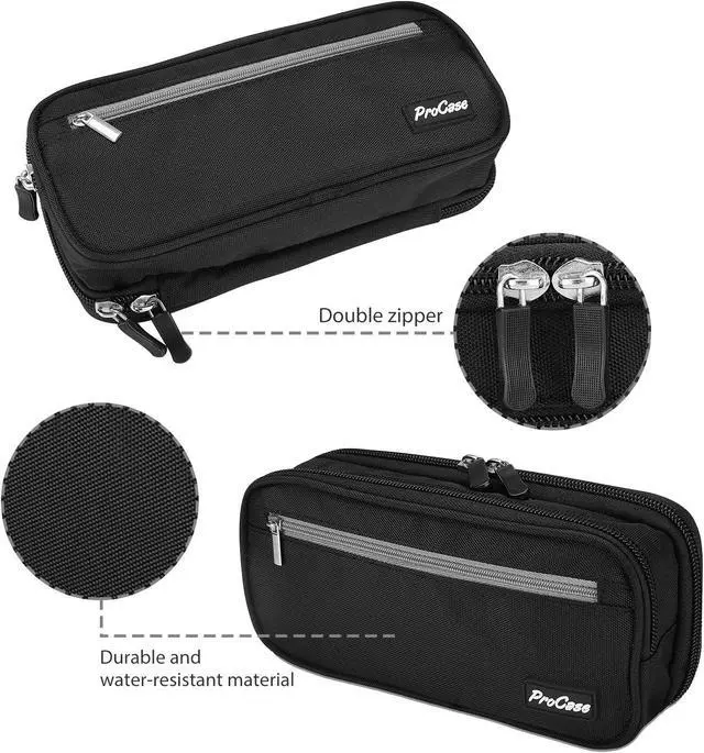 Alt view image 5 of 6 - Pencil Case Pen Bag, Two Layers Big Capacity Pencil Pouch Pen Organizer Durable Stationery Holder for Marker Organization School Supplies Office Storage Desk Organizing