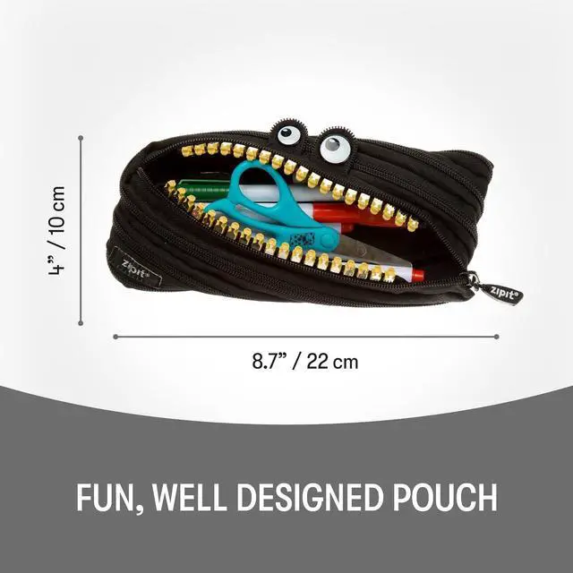 Alt view image 2 of 6 - Grillz Pencil Case for Kids, Cute Zipper Pouch for Boys Girls and Teens, Stationery Bag for School ,Black