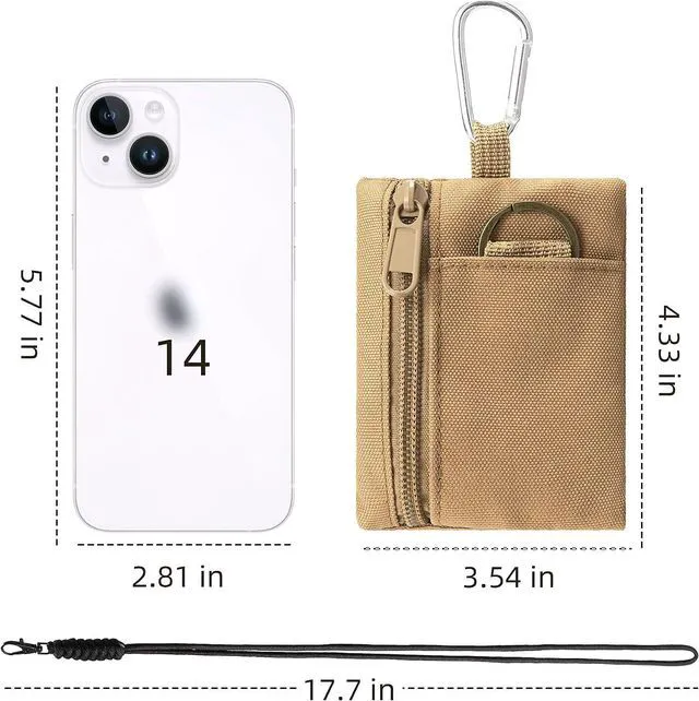 Alt view image 2 of 7 - Mens Coin Pouch for Men Women, Canvas Zipper Mens Coin Purse-Khaki | Coin Purses Keychain with Neck Lanyard, Compact Wallet Change Purse for Coins, Tactical EDC Pocket Mini Tool Pouch