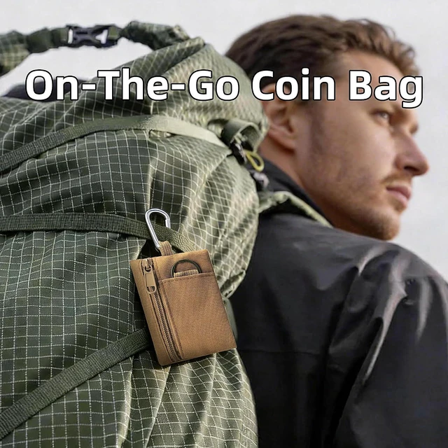 Alt view image 5 of 7 - Mens Coin Pouch for Men Women, Canvas Zipper Mens Coin Purse-Khaki | Coin Purses Keychain with Neck Lanyard, Compact Wallet Change Purse for Coins, Tactical EDC Pocket Mini Tool Pouch