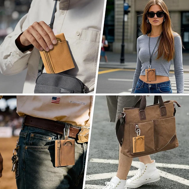 Alt view image 6 of 7 - Mens Coin Pouch for Men Women, Canvas Zipper Mens Coin Purse-Khaki | Coin Purses Keychain with Neck Lanyard, Compact Wallet Change Purse for Coins, Tactical EDC Pocket Mini Tool Pouch