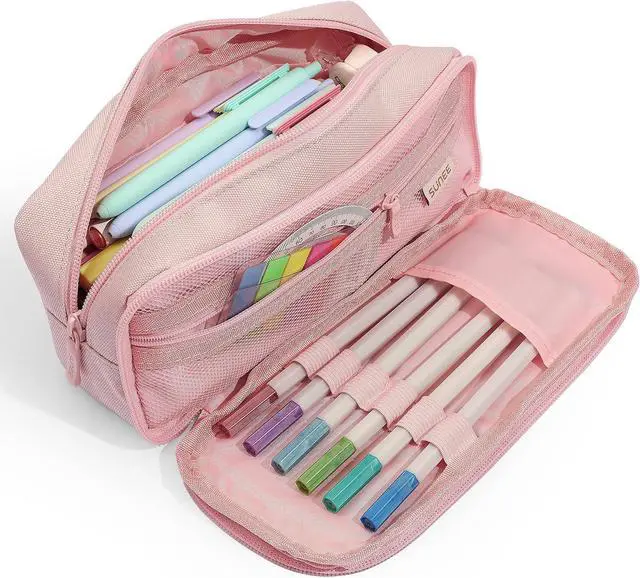 Main image of Pencil Case, Large Capacity Pencil Pouch, Aesthetic Big Pen Bag 900D Oxford Pen Box for Office Stationery Organizer School Supplies Multifunctional for Teen Boys Girls Women Men, Pink
