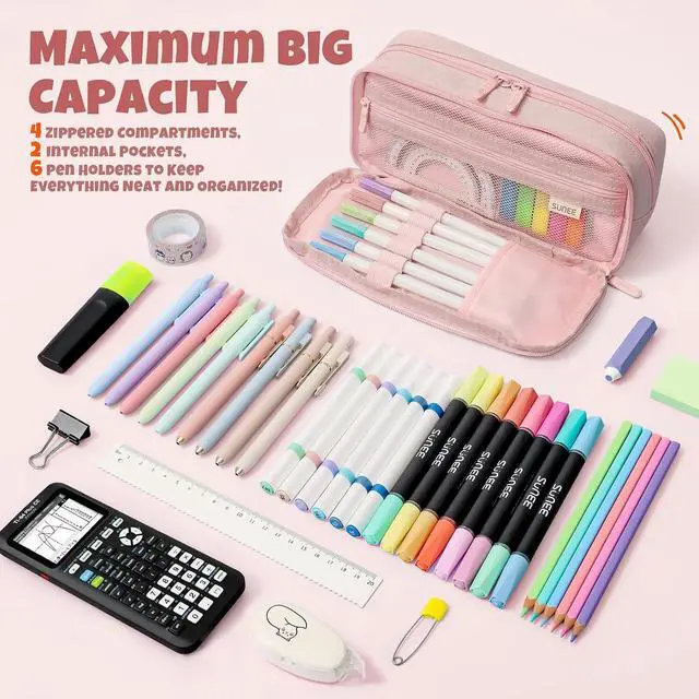 Alt view image 2 of 7 - Pencil Case, Large Capacity Pencil Pouch, Aesthetic Big Pen Bag 900D Oxford Pen Box for Office Stationery Organizer School Supplies Multifunctional for Teen Boys Girls Women Men, Pink