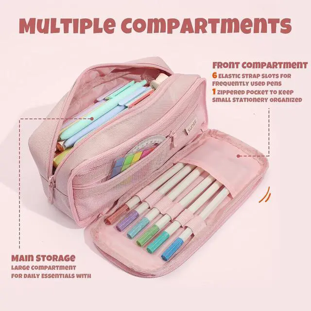Alt view image 4 of 7 - Pencil Case, Large Capacity Pencil Pouch, Aesthetic Big Pen Bag 900D Oxford Pen Box for Office Stationery Organizer School Supplies Multifunctional for Teen Boys Girls Women Men, Pink