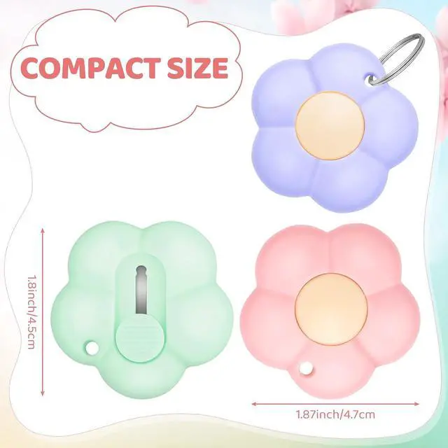 Alt view image 2 of 6 - 8 Pack Mini Box Cutter Retractable Utility Knife Flower Portable Letter Opener Cute Small Paper Cutter with Hole for Package Envelope Mail Office Home DIY Project(3 Colors)