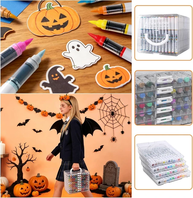 Alt view image 5 of 7 - 12 Vivid Colors Acrylic Paint Markers with Portable Storage Case | Soft Brush Tip Acrylic Markers Set, Paint Markers for Canvas, Wood, Rocks, Fabric, Glass, DIY Crafts Art Supplies for Kids
