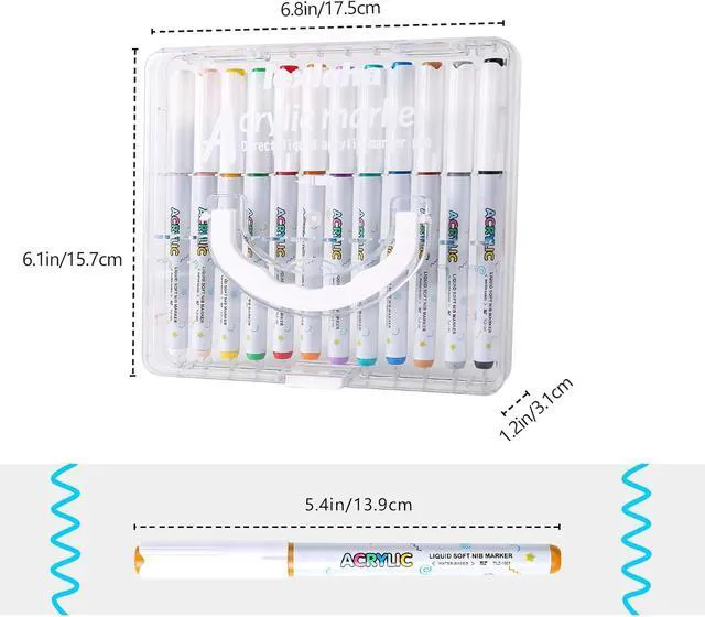 Alt view image 7 of 7 - 12 Vivid Colors Acrylic Paint Markers with Portable Storage Case | Soft Brush Tip Acrylic Markers Set, Paint Markers for Canvas, Wood, Rocks, Fabric, Glass, DIY Crafts Art Supplies for Kids