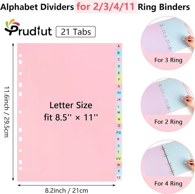 Alt view image 2 of 7 - 21-Tab A-Z Alphabet Binder Dividers for 2/3/4/11 Ring, Letter Size