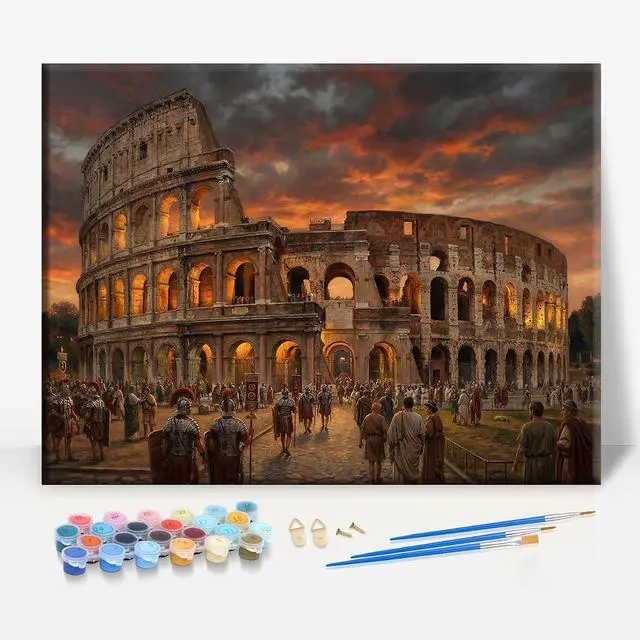 Main image of Gladiator Warrior Location Framed Canvas DIY Paint by Numbers Kit Bar Cafe Cave Home Room Wall Bathroom Porch Patio Decor Gift, 16 x 12 Inch