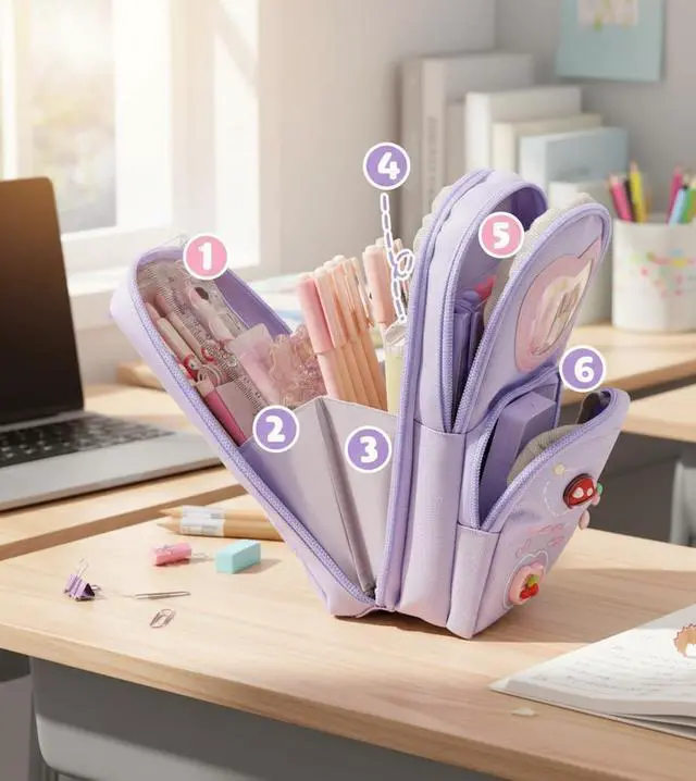 Alt view image 7 of 7 - Kids Pencil Case Large Capacity Pencil Pouch,Pen Case, Zipper Pouch, Storage Organizer for School, Collage and Office Supplies