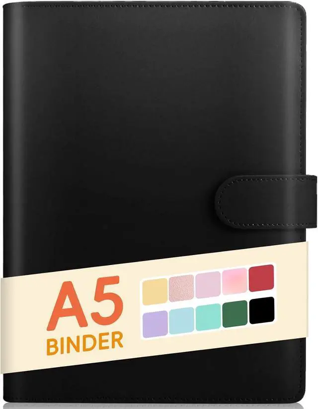 Main image of A5 Binder 6 Ring, Refillable Notebook Planner Cover, Small Leather Organizer Empty Binder for Budget,Journal,Photocard Holder,Recipe Book, Aesthetic Loose Leaf Binder with Magnetic Buckle