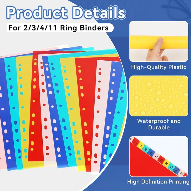 Alt view image 6 of 7 - A-Z Plastic Binder Dividers 21 Tab, Alphabet Dividers with Tabs for 3 Ring, Multicolor Alphabetical Divider for 2/3/4/11 Ring Binders, Letter Size 8.2×11.6 Inch