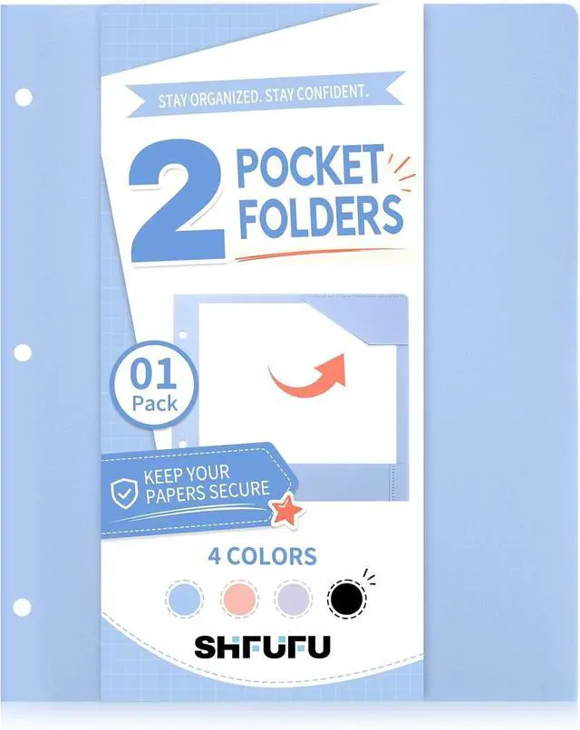 Main image of 2-Pocket Folder, Heavy Duty Plastic Folder with 3 Hole Punched, Fit for 3 Ring Binder, Letter Size Binder Folder for School Office (Blue, 1 Pack)