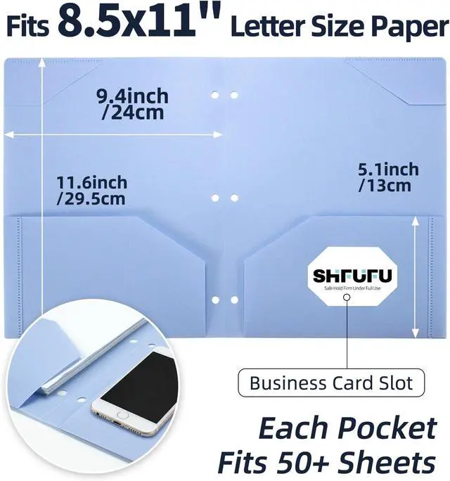 Alt view image 2 of 7 - 2-Pocket Folder, Heavy Duty Plastic Folder with 3 Hole Punched, Fit for 3 Ring Binder, Letter Size Binder Folder for School Office (Blue, 1 Pack)