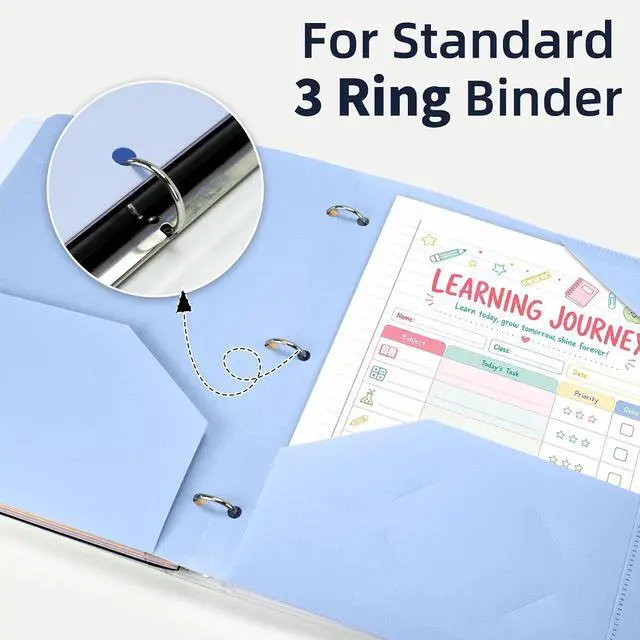 Alt view image 7 of 7 - 2-Pocket Folder, Heavy Duty Plastic Folder with 3 Hole Punched, Fit for 3 Ring Binder, Letter Size Binder Folder for School Office (Blue, 1 Pack)